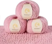 Gisimo 100% Merino Wool Fluffy Yarn, 1-Ply Luxurious and Soft Chunky Yarn for Hand Knitting & Crocheting, 1.76 OZ/50g, 153 yds/140 Meters (Pink,3 Balls)