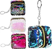 [FOMIYES] 4pcs Sequin Coin Pouches for Women Decorated Zipper Closure Mini Double-Sided Sequins Portable Change Purses for Travel Parties Daily Use