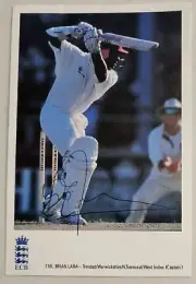 BRIAN LARA SIGNED IN PERSON COLLECTABLE CRICKET POSTCARD COA AUTHENTIC