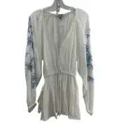 ASOS Women's White & Blue Peasant Flowy Boho Blouson Dress Size 8 - NWT