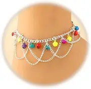 [CHAKRA HEALING REIKI CHR] Boho Bell Anklets for Women Tassel Chain Colorful Jingling Bell Pendant Ankles Jewelry Adjustable Layered Summer Beach Foot Accessories Gold/Silver Chain Link Ankles