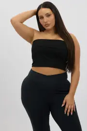Black Bandeau Top Side Stripe Fold Over