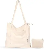 [homchen] Corduroy Tote Bag with Zipper Waterproof Cord Tote Bag for Women with Multi- Compartments Large Capacity Shoulder Bags Handbags for School Work Shopping Travel Daily Use