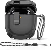 WOFRO Secure Lock Bose QuietComfort Earbuds II Case (2022), Full-Body Shockproof Protective Case Cover for QC II Accessories With Carabiner & Lanyard (Black)