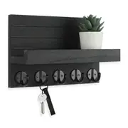 Rustic Wall-Mounted Entryway Organizer - Wooden Mail & Key Holder with Hooks