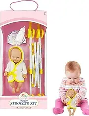 Doll Strollers Toy for Girls, 10Inches Foldable Nursery Doll Set Doll Stroller, Doll Playset Pretend Realistic Stroller Toy Set with Bottle for Kids & Girls