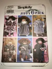 CRAFTS UNCUT SIMPLICITY 7650 Sewing Pattern STUFFED FABRIC DOLL CLOTHES 22" TALL