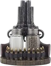 Classic Country Western Six-shooter Pistols with Bullets Salt and Pepper Shaker Set on Decorative Display Stand Figurine in Wild West Kitchen Decor Table Centerpieces As Rustic Gifts for Cowboys