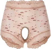 [GRRKDFQ] Women's Pyjama Sets Erotic Lingerie Panties Lace Crotchless Shorts See-Through Frilly Trim Panties High Waist