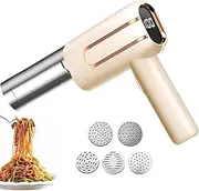 Generic Handheld Electric Pasta Maker, 5-in-1 Automatic Noodle Press with 5 Shaping Moulds, 4000mAh Battery, Press Noodle in 15s, 40W, ABS Plastic + Stainless Steel, Beige
