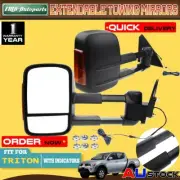 Pair Black Manual Towing Mirrors for Mitsubishi Triton ML MN 05-15 w/ Indicators