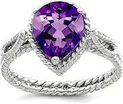 [JewelryWeb] 925 Sterling Silver Amethyst Pear Twisted Ring Size 8 3mm Wide Band Style-Ring for Women