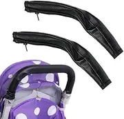 2 Pieces Baby Pram Handle Cover Universal Handle Dustproof PU Leather Pram Armrest PU with Zip PU Leather Pram Armrest Suitable for Most Pushchairs Black
