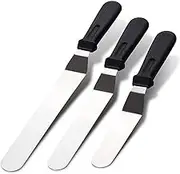 Icing Spatula, HOMIEST Metal Stainless Steel Spatula Set with 6", 8", 10" Blade, Angled Icing Spatula Set with Premium PP Plastic Handle Angled Cake Decorating Frosting Spatula Set of 3 (Black)