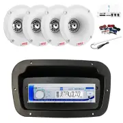 Dual Marine Radio,Spa Bezel,Adapter,Antenna,Amp w/Kit, 4x 1" 120W White Tweeters