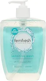 Femfresh Sensitive Intimate Wash 600ml - Fragrance & Colour-Free, With Lotus Flower & Bamboo Extracts, pH & Microbiome Balanced, 94% Natural Origin Ingredients, Soap-Free Gentle Feminine Cleanser