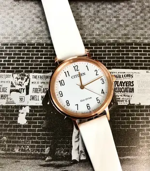 現貨 可自取 CITIZEN EM0579-14A 星辰錶 手錶 30mm 光動能 白面盤 玫瑰金錶圈 白皮錶帶 女錶