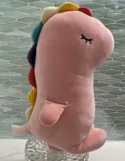 Daiso Plush Pink Dinosaur Rainbow Squishy Soft Toy Huggable 20” NWOT