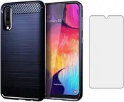 [Asuwish] Phone Case for Samsung Galaxy A50 A50S A30S with Screen Protector Cover and Slim Thin Soft Cell Accessories Protective Glaxay A 50 50S 30S Gaxaly S50 50A SM A505G Women Men Carbon Fiber Blue