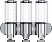 Stainless Steel Drill Free Triple Wall Mount Soap Dispenser Set Shower Bathro...