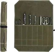 Knife Bag Knife Roll Grey Chef's Knife Roll Case Waxed Canvas Cutlery Knives Holders Protectors 7 Slots Chef's Knife Roll Bag Home Kitchen Cooking Tools for Pro Chefs Culinary Enthusiasts (army green)