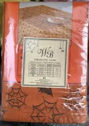 Orange Halloween Spider Web Bats Tablecloth Oblong 60x102 By WB Nip