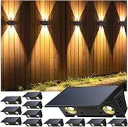 Wall Light Solar Outdoor Solar Wall Light Outdoor Solar Lights Up and Down Illuminated 4 LEDs IP67 Waterproof Solar Light for Garden Balcony Patio Stairs Warm White Pack of 12