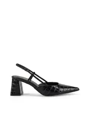Yasmine Slingback Heels - Black Croc Leather