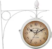 Retro Double Sided Wall Clock, Garden Station Clocks Outdoor Waterproof Vintage Stand Clock Mechanism Station Wall Clock Antique-Look Bracket Indoor Hanging Clock (Color : A)