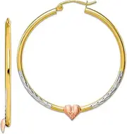 [JewelryWeb] 10k and White Rhodium Sparkle Cut Love Heart Hoop Earrings-Hoop Earring for Women in Choice of Styles