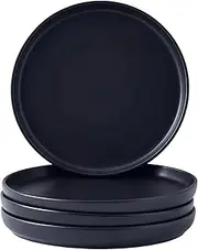 QIXIAOTOUQI Ceramic Plates Set of 4,Dinner Salad Plates 8 Inch,Round Lunch Plates Dishes Set for Kitchen, Dessert,Salad,Appetizer, Small Dinner Plates, Microwave & Dishwasher Safe, Matte Black