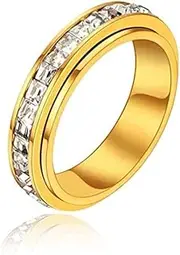Mens Fidget Rings Anxiety Ring for Women Stainless Steel Zirconia Spinner Ring Stress Relieveing Cubic Zirconia Band Fidget Toys for Adults