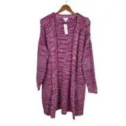 Sundance NWT S Purple Pink Chunky Knit Long Length Hooded Open Cardigan Sweater