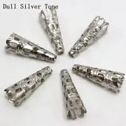 50 Dull Silver Tone Filigree Flower Cone Shape End Beads Cap 22mm Jewelry DIY