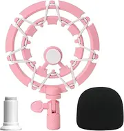 Seiren Mini Microphone Shock Mount - Pink Shock Mount and Pop Filter Compatible for Razer Seiren Mini Mic, Mic Anti Vibration Reduces Vibration Noise Matching Boom Arm by YOUSHARES