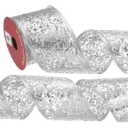 2.5"x 10Yards Sparkling Glitters Yarn Ribbon Polyester Mesh Ribbon Rolls(Silver)