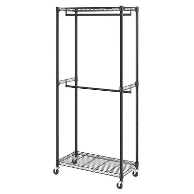Bentism Vevor Double Hanging Garment Clothes Rack with Wheels Heavy Duty