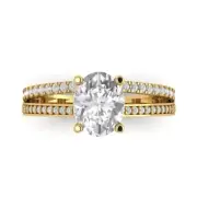 2.32 Oval Cut Anniversary Engagement Accent Promise Ring 14K Yellow Solid Gold