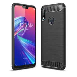 揚邑ASUS ZenFone Max Pro M2 ZB631KL碳纖拉絲紋軟殼手機殼-黑