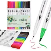 Dual-Tip Brush Pens 12 Colors Drawing Pens Felt Tip Pens Brush Pens - Finelin...