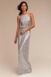 nwt anthropologie BHLDN Alana Dress Size14 Donna Morgan Wedding Platinum Sequin