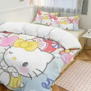 v456 Hello Kitty 3-Piece Twin Bed Set - Includes 1 Single Comforter And 2 Pillowcases Bedding - Fade Resistant Microfiber - Hello Kitty io456