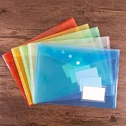 20 PCS A4 File Folder, Plastic Document Folders, A4 File Bags Folder Envelopes with Label Card/Pocket,Clear Document Organizer for School Home Work Office