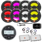 JBL Marine Radio, 8x 6.5" 225W LED Black Speaker, 2x Amp, Kit, Splitter, Antenna