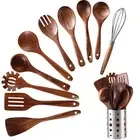 Utensils Set with Holder NAYAHOSE 11Pcs Teak Wooden Cooking Spoons and Spatulas