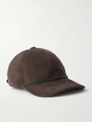 [Brunello Cucinelli] Brunello Cucinelli - Bead-embellished Suede Baseball Cap - Chocolate - XL XL Brown