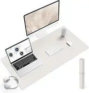 Non-Slip Desk Pad,Mouse Pad,Waterproof PVC Leather Desk Table Protector,Ultra Thin Large Desk Blotter, Easy Clean Laptop Desk Writing Mat for Office Work/Home/Decor (Apricot Gray, 90 x 43 cm)