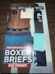 QUICKSILVER MEN'S MEDIUM (32-34) 4PACK PERFORMANCE NYLON-BOXER BRIEFS FLY FRONT