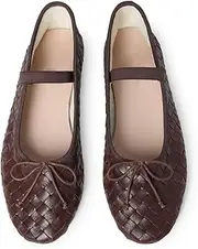 [LUXMUWA] Womens Woven Ballet Flats with Bow Round Toe Slip on Mary Jane Flats Ladies Fashion Elastic Strap Ballerina Shoes