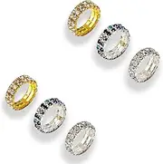 [HUUiWAA] 12 Pieces Rhinestone 1 Row Crystal Inlaid Pave Jewelry Stretch Elastic Finger Ring for Women - Gold, Silver, Colorful, Metal, Metal